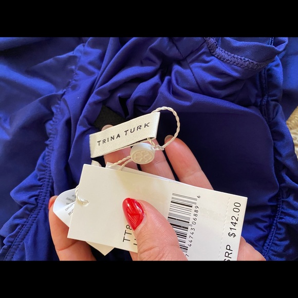 TRINA TURK Off Shoulder 1PC Swimsuit 4 NEW NAVY - Picture 6 of 9